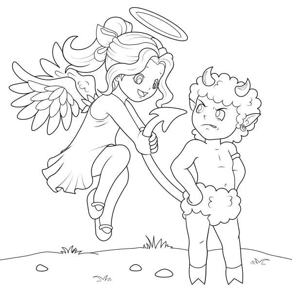 El ángel provoca al diablo | Dibujos para colorear online para niños