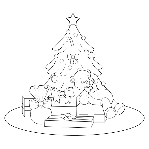 El árbol de Navidad y los regalos | Dibujos para colorear online para niños