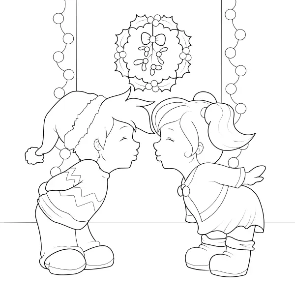 Un beso bajo el muérdago | Dibujos para colorear online para niños