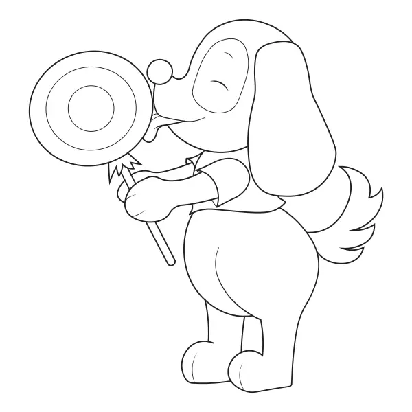 Un perro con una piruleta | Dibujos para colorear online para niños