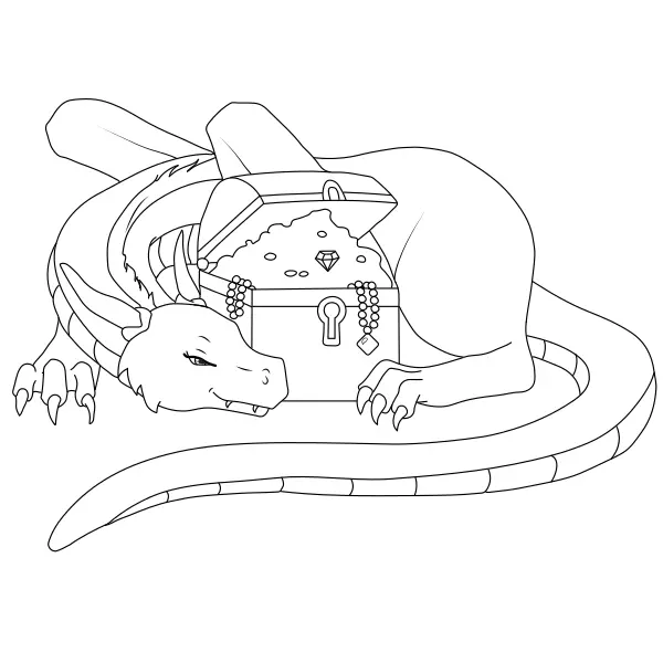 El dragón y el tesoro | Dibujos para colorear online para niños