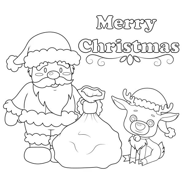 Papá Noel con un reno | Dibujos para colorear online para niños