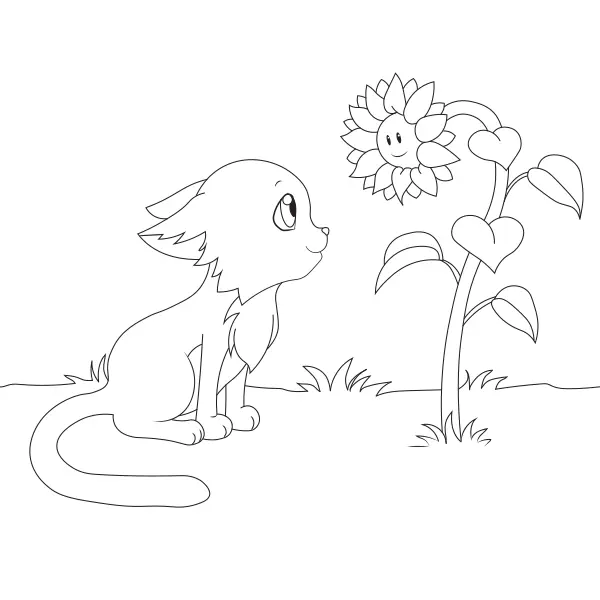 El gato y el girasol | Dibujos para colorear online para niños