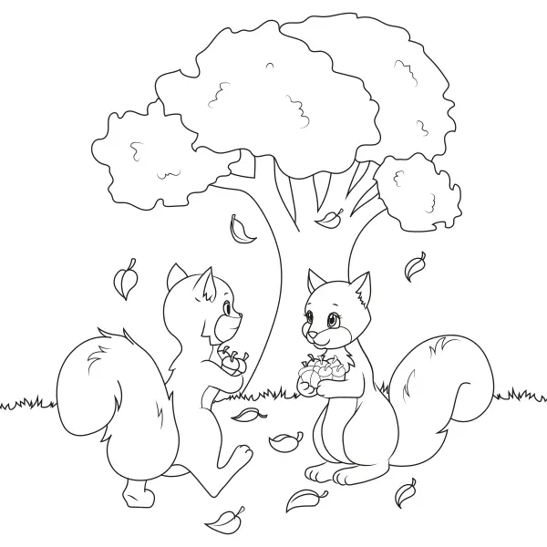 Ardillas con nueces | Dibujos para colorear online para niños