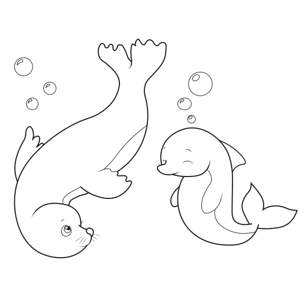 La foca y el delfín | Dibujos para colorear online para niños