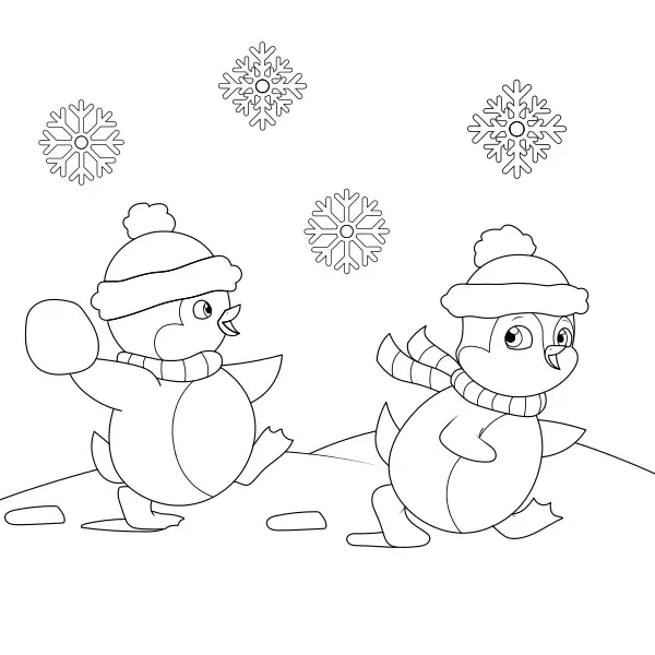 La batalla de bolas de los pingüinos | Dibujos para colorear online para niños