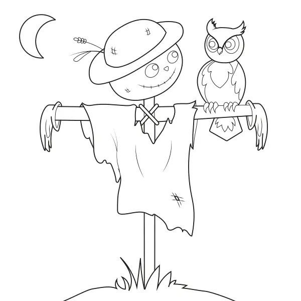 El espantapájaros y el búho | Dibujos para colorear online para niños