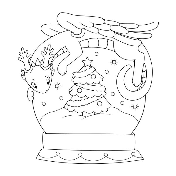 Un dragón en una bola de Navidad | Dibujos para colorear online para niños