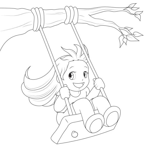 Una niña en el columpio | Dibujos para colorear online para niños