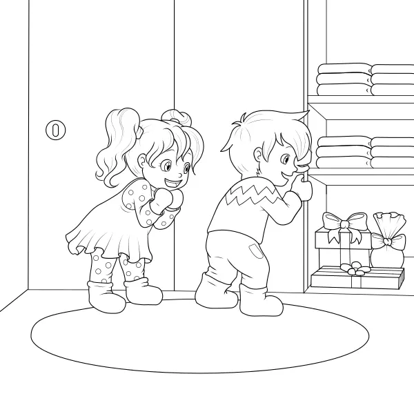 Los niños encontraron los regalos | Dibujos para colorear online para niños