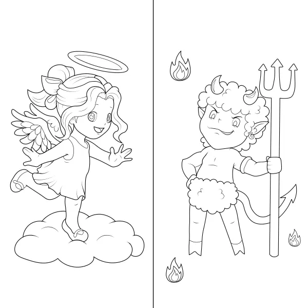 El ángel y el diablillo | Dibujos para colorear online para niños