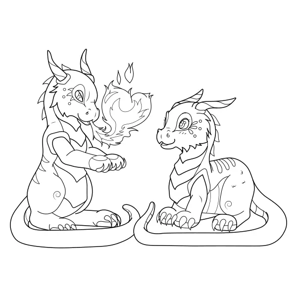 Los dragones enamorados | Dibujos para colorear online para niños