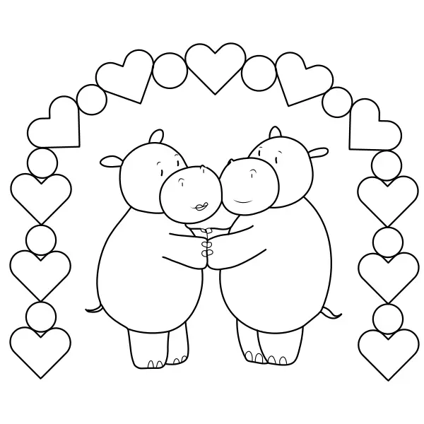 Hipopótamos enamorados | Dibujos para colorear online para niños