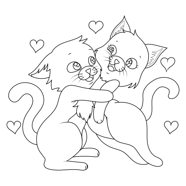 Gatos enamorados | Dibujos para colorear online para niños