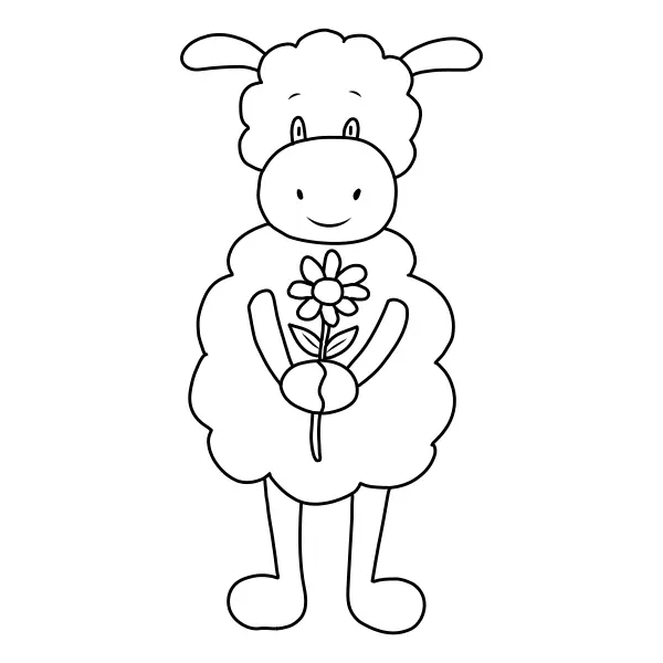 Oveja con una flor | Dibujos para colorear online para niños