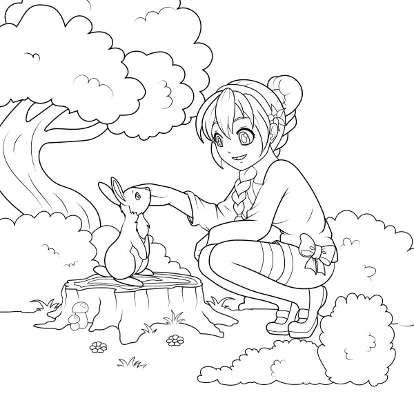 Niña con un conejito | Dibujos para colorear online para niños
