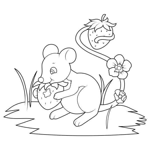 Ratón con fresa | Dibujos para colorear online para niños
