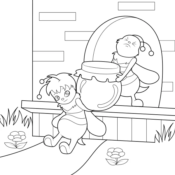 Abejas con miel | Dibujos para colorear online para niños