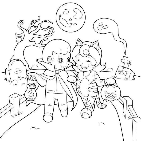 Niños en Halloween | Dibujos para colorear online para niños