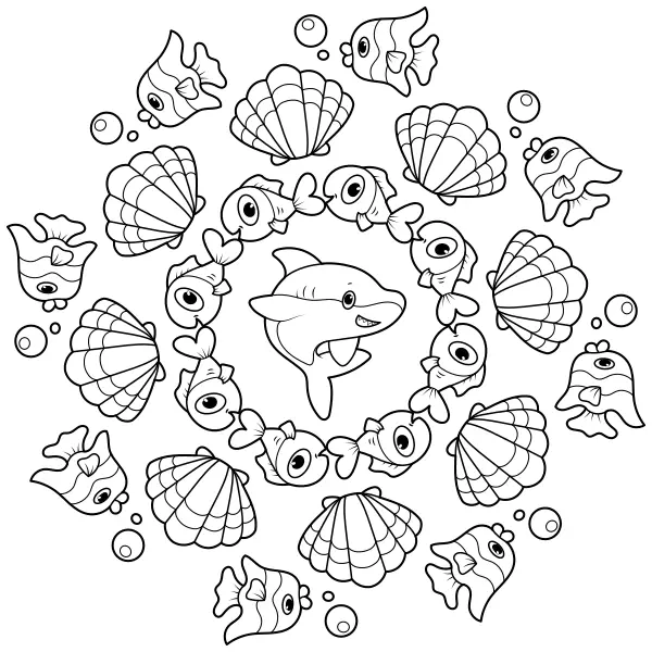 La mandala del tiburón | Dibujos para colorear online para niños