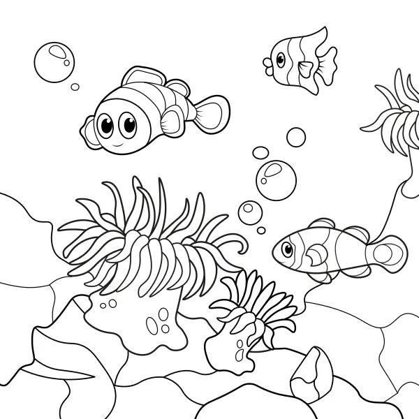 El pez payaso y la anémona | Dibujos para colorear online para niños