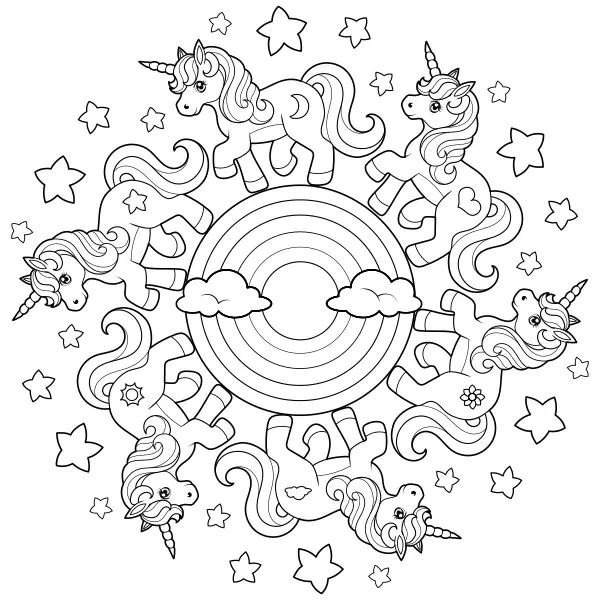 Mandala con unicornios | Dibujos para colorear online para niños