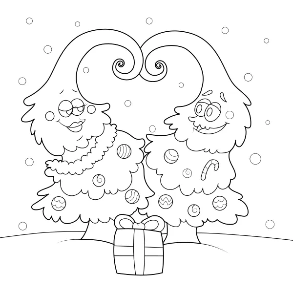 Árboles de Navidad enamorados | Dibujos para colorear online para niños