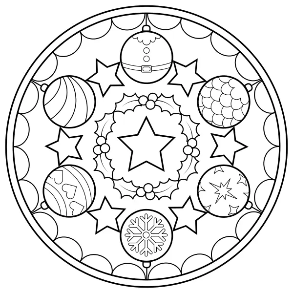 Mandala con bolas de Navidad | Dibujos para colorear online para niños
