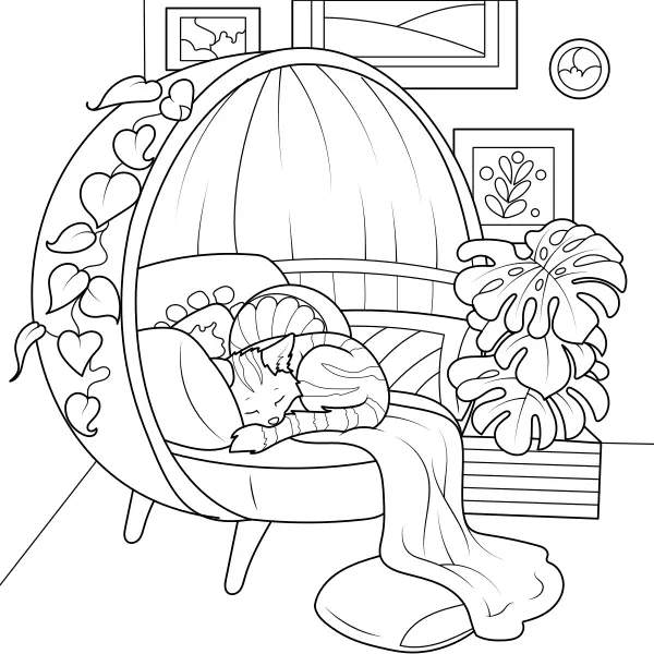 Un gato en una habitación acogedora | Dibujos para colorear online para niños