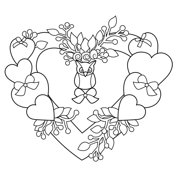 Adorno en forma de corazón con un búho | Dibujos para colorear online para niños
