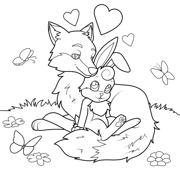 La zorra y el conejo se quieren | Dibujos para colorear online para niños