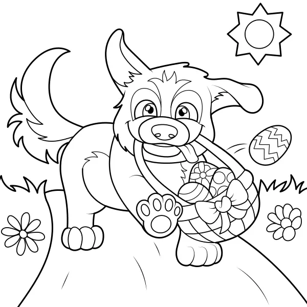 El perro lleva huevos de Pascua | Dibujos para colorear online para niños