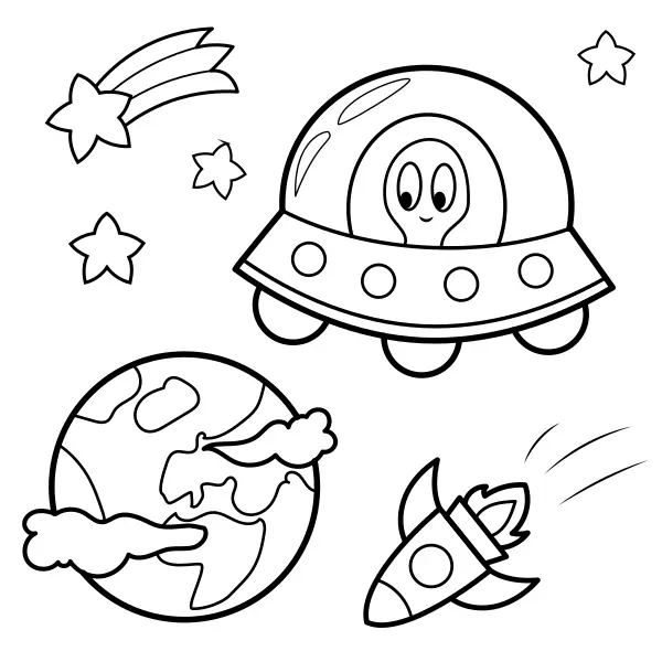 El extraterrestre y la Tierra | Dibujos para colorear online para niños