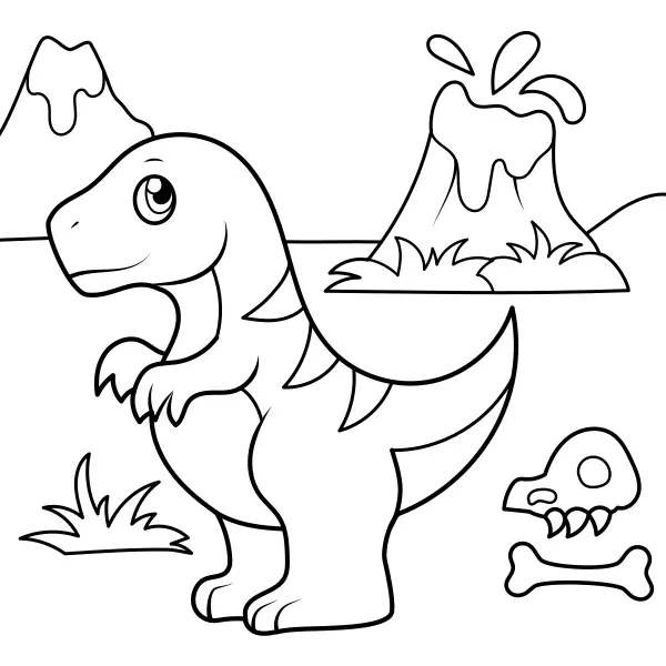 El dinosaurio y el volcán | Dibujos para colorear online para niños