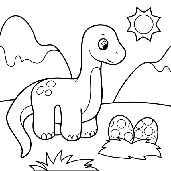El dinosaurio vigila los huevos | Dibujos para colorear online para niños