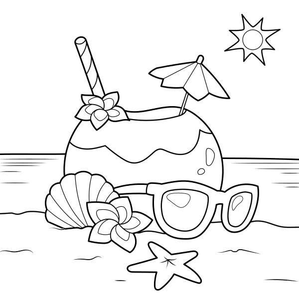 Una bebida de coco en la playa | Dibujos para colorear online para niños