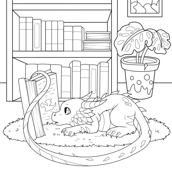 El dragón lee libros | Dibujos para colorear online para niños