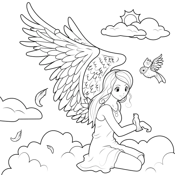 Un ángel entre las nubes | Dibujos para colorear online para niños