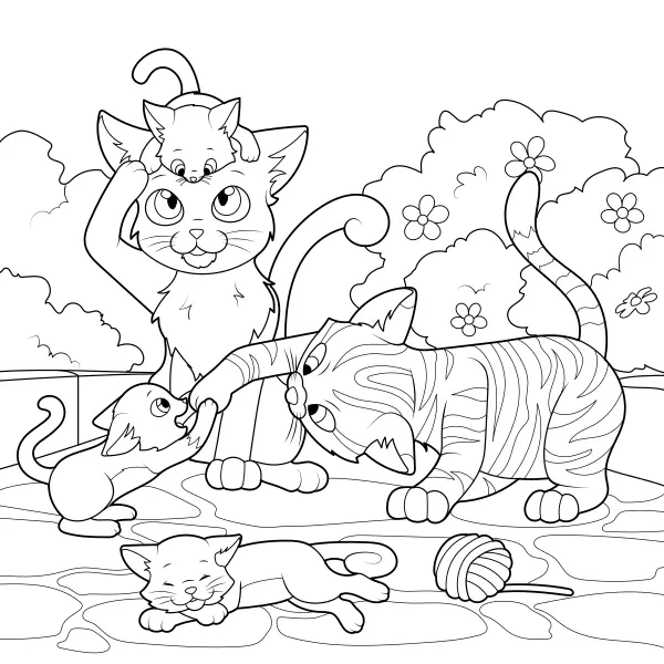 La familia de los gatos | Dibujos para colorear online para niños