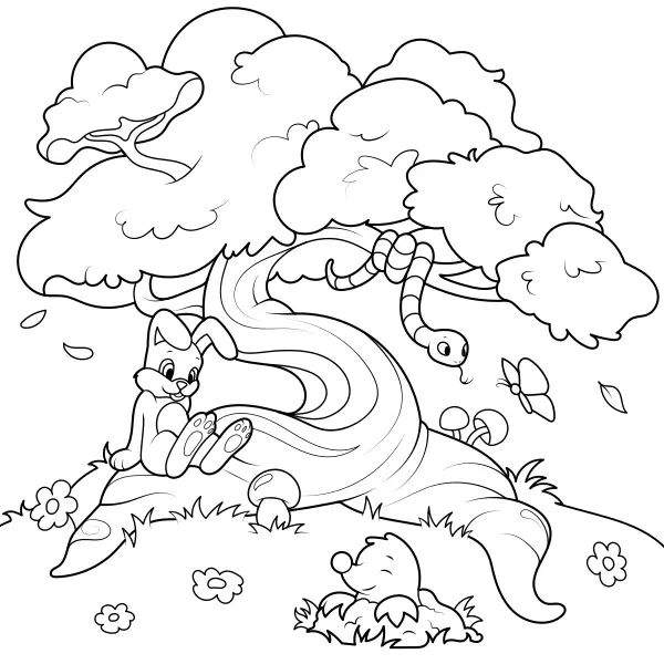 Animales bajo el árbol | Dibujos para colorear online para niños