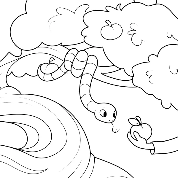 La serpiente ofrece una manzana | Dibujos para colorear online para niños