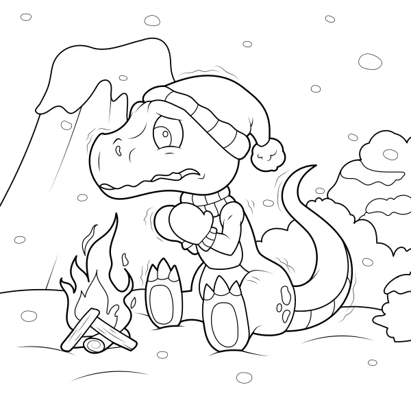 Un dinosaurio junto al fuego | Dibujos para colorear online para niños