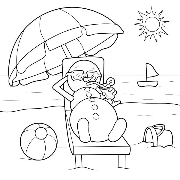 Un muñeco de nieve en la playa | Dibujos para colorear online para niños
