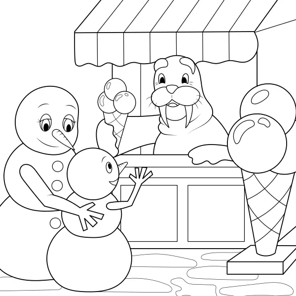 Los muñecos de nieve compran helado | Dibujos para colorear online para niños