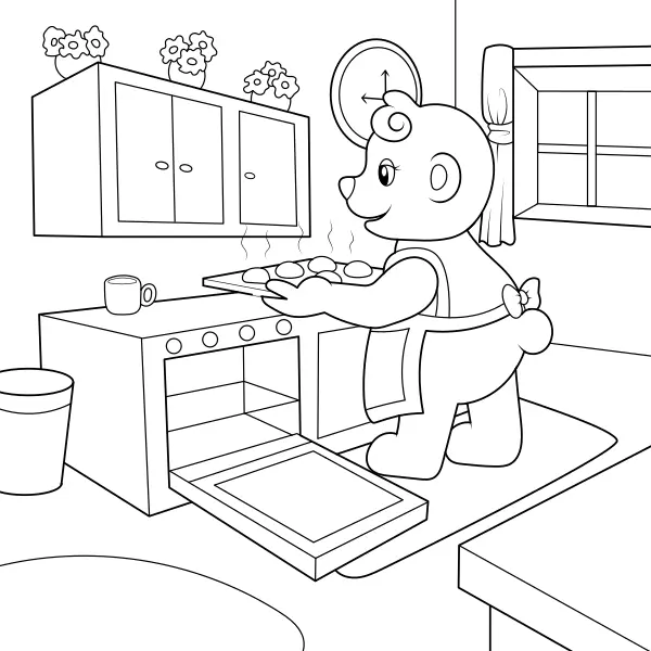El oso hornea pasteles | Dibujos para colorear online para niños