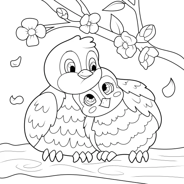 Pájaros en una rama | Dibujos para colorear online para niños