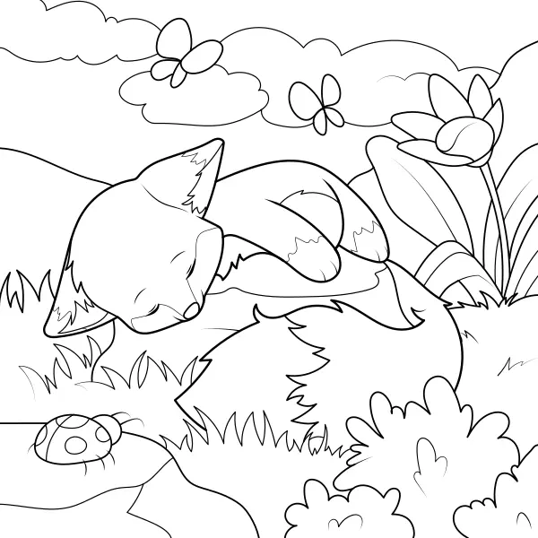 La zorra dormida | Dibujos para colorear online para niños