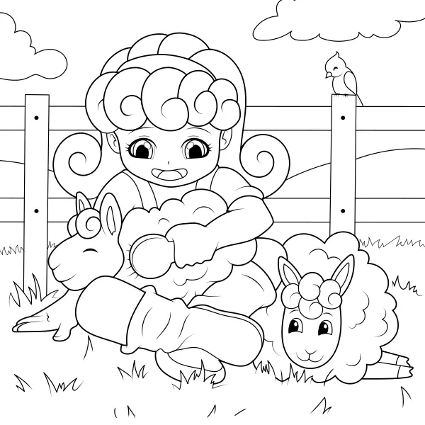 Una niña esquila ovejas | Dibujos para colorear online para niños