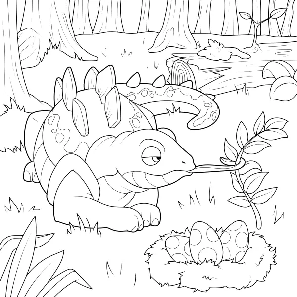 Un estegosaurio en el bosque | Dibujos para colorear online para niños