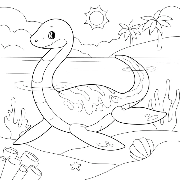 Un plesiosaurio en el mar | Dibujos para colorear online para niños